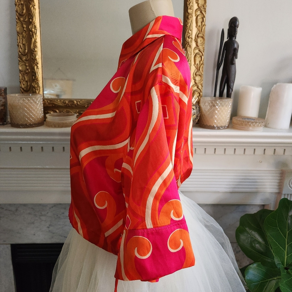 Zara Pink Cropped Satin Shirt Size Small Orange Beige Psychedelic Hippie - Picture 11 of 15